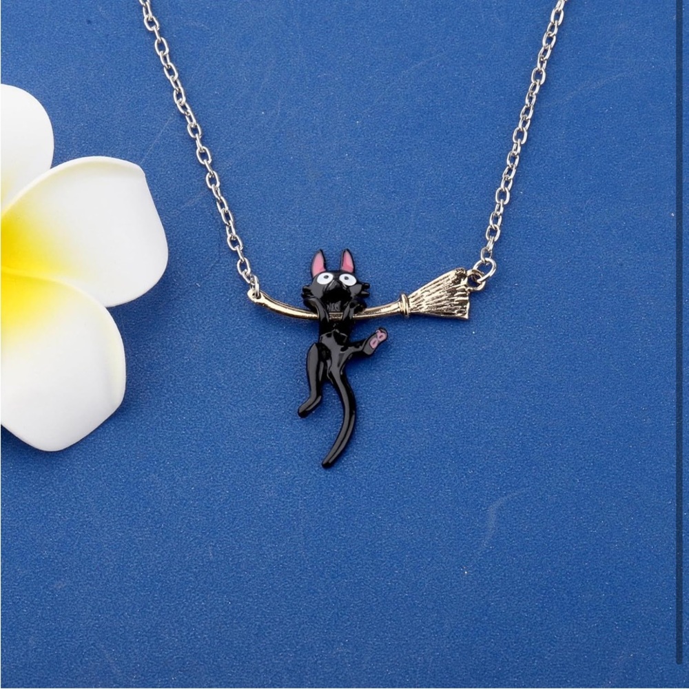 Kiki’s delivery service Jiji Black Cat on Broom Necklace - Picture 2 of 6